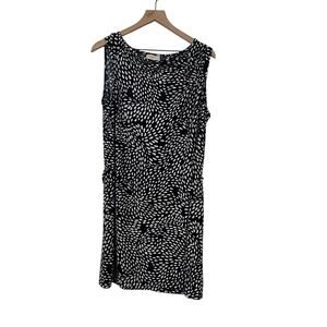 Loft Womens Blue White Leaf Pattern Belt Waist Dress Large Petite